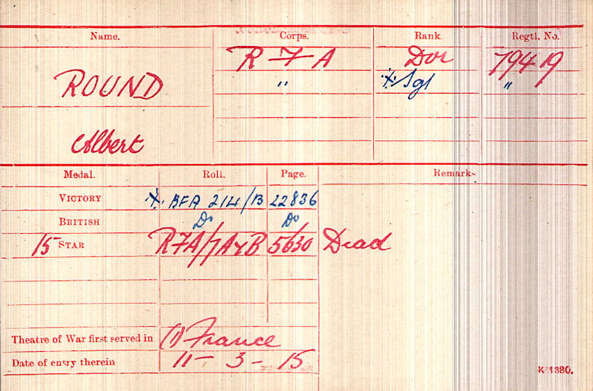 WWI Medal Rolls Index Card